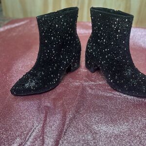 Black Rhinestone Black Ankle Boots